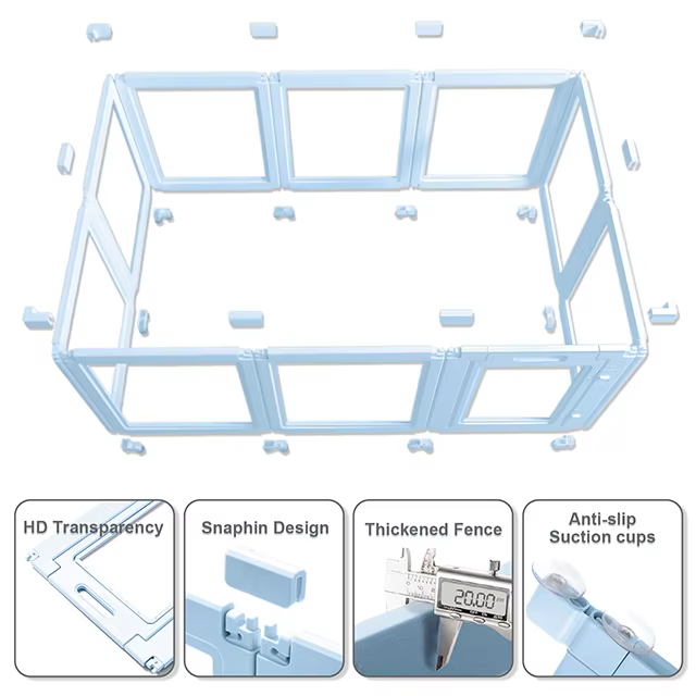 Blue Clear Acrylic Pet Pen Playpen Easy-to-Assemble Pet Dog Crate Kennel Cage for Puppy Cat Rabbit for Small Dogs Indoor Use